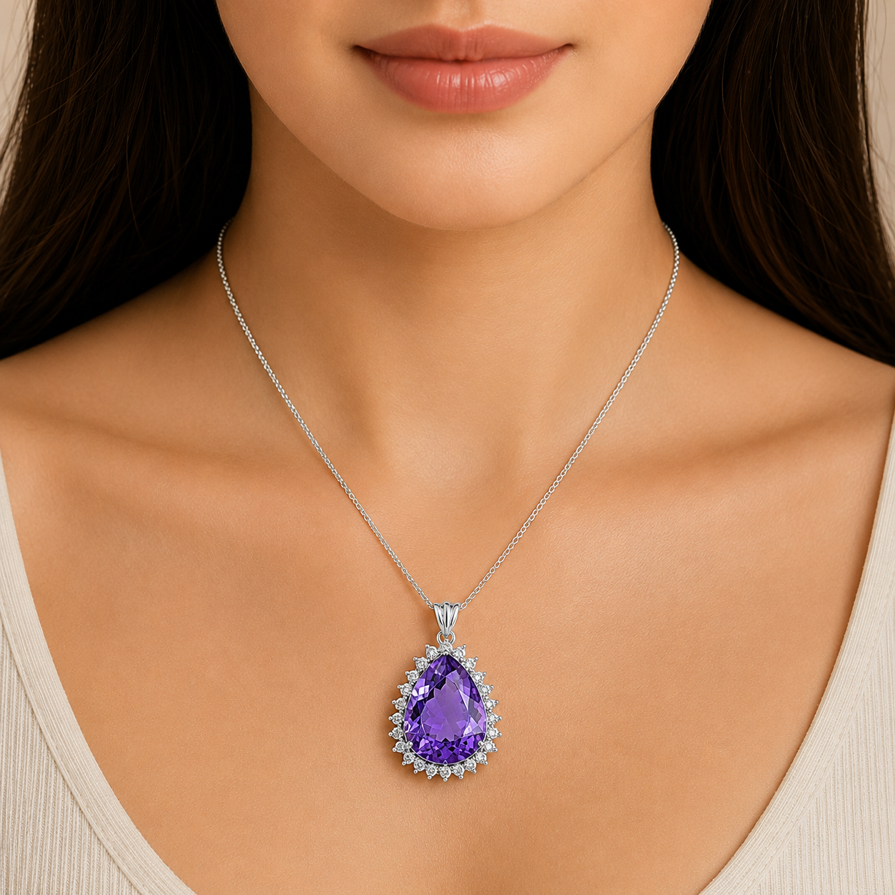 Statement Luxury Halo Pear Cut Gemstone Pendant in 925 Sterling Silver AGP1003 P-1741