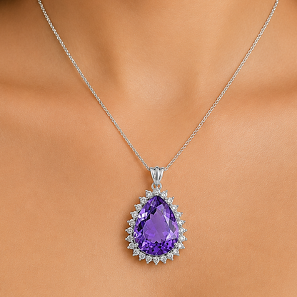 Statement Luxury Halo Pear Cut Gemstone Pendant in 925 Sterling Silver AGP1003 P-1741