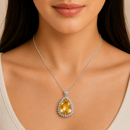 Statement Luxury Halo Pear Cut Gemstone Pendant in 925 Sterling Silver AGP1003 P-1741