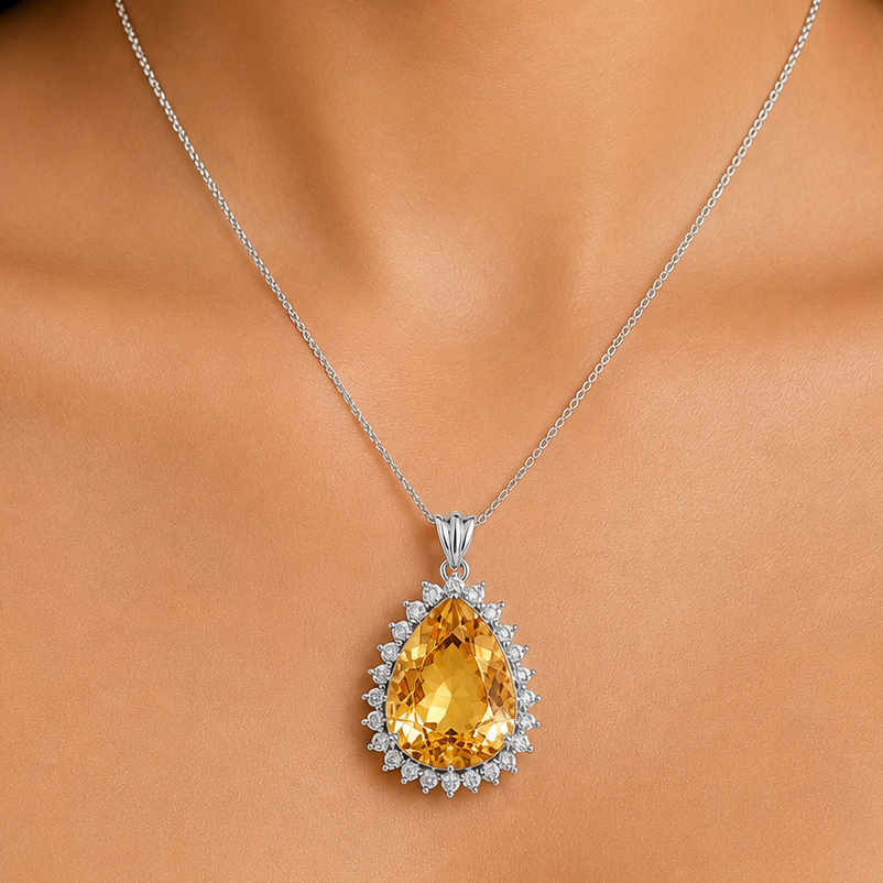 Statement Luxury Halo Pear Cut Gemstone Pendant in 925 Sterling Silver AGP1003 P-1741