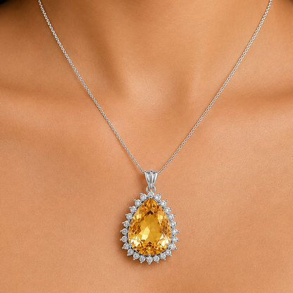 Statement Luxury Halo Pear Cut Gemstone Pendant in 925 Sterling Silver AGP1003 P-1741