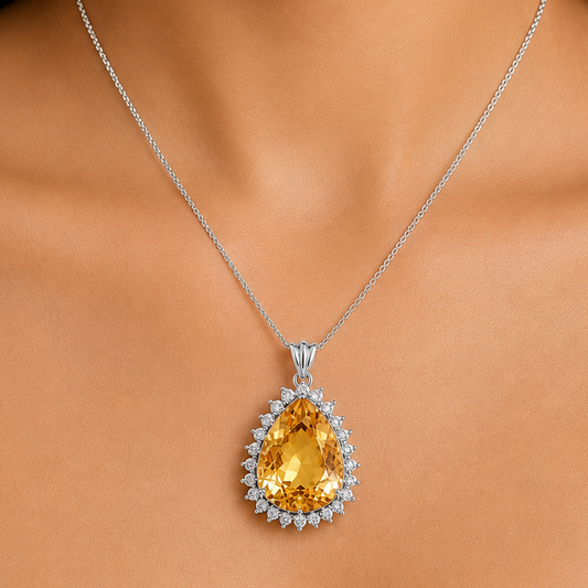 Statement Luxury Halo Pear Cut Gemstone Pendant in 925 Sterling Silver AGP1003 P-1741