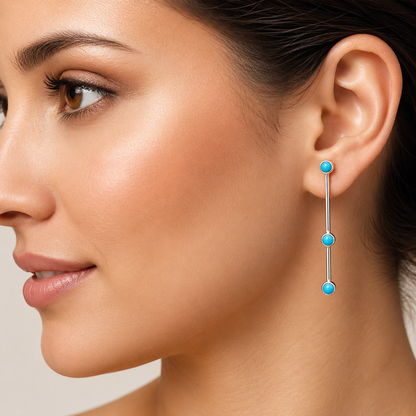 Modern Contemporary Silver Bar Stud Earrings with Natural Gemstone AGE1017 E-1255