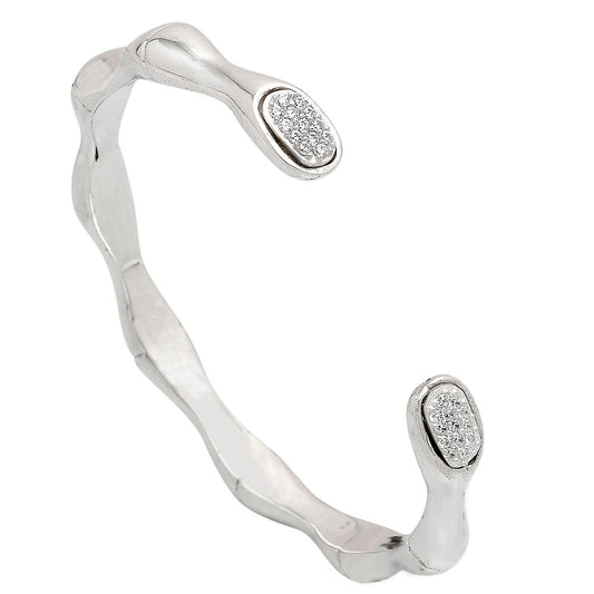 925 Sterling Silver Open Cuff Bangle with Pave Ends – Women’s Bracelet DGB1009