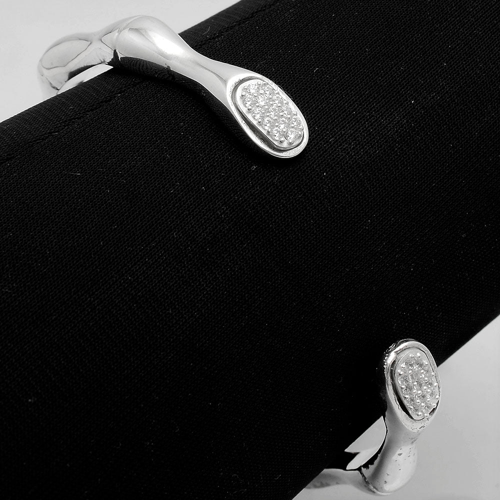 925 Sterling Silver Open Cuff Bangle with Pave Ends – Women’s Bracelet DGB1009