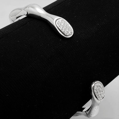 925 Sterling Silver Open Cuff Bangle with Pave Ends – Women’s Bracelet DGB1009