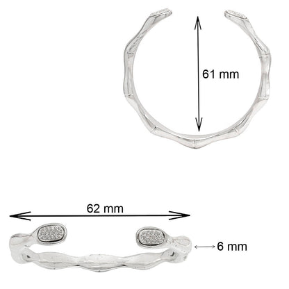 925 Sterling Silver Open Cuff Bangle with Pave Ends – Women’s Bracelet DGB1009