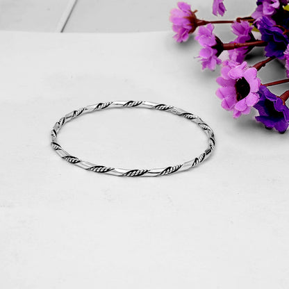 Women’s 925 Silver Twisted Rope Cuff Bangle – Elegant Minimalist Jewelry DGB1014