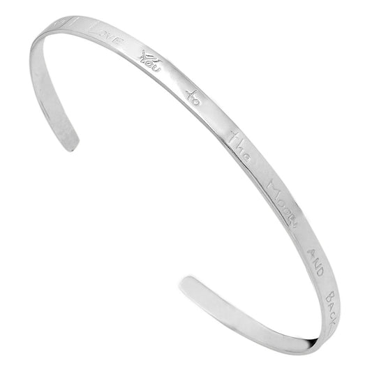 925 Sterling Silver “Love You to the Moon and Back” Cuff Bracelet Jewelry DGB1017