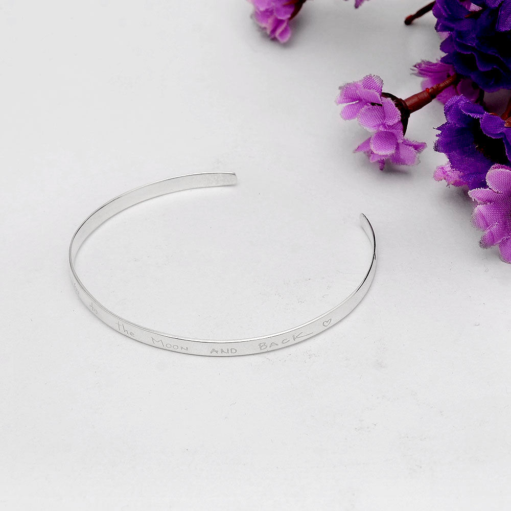 925 Sterling Silver “Love You to the Moon and Back” Cuff Bracelet Jewelry DGB1017