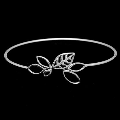 925 Sterling Silver Open Leaf Bracelet – Minimalistic Botanical Design DGB1020