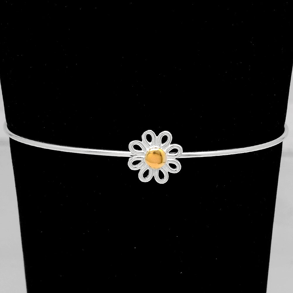 925 Sterling Silver Daisy Charm Bangle – Delicate Women’s Floral Jewelry DGB1021