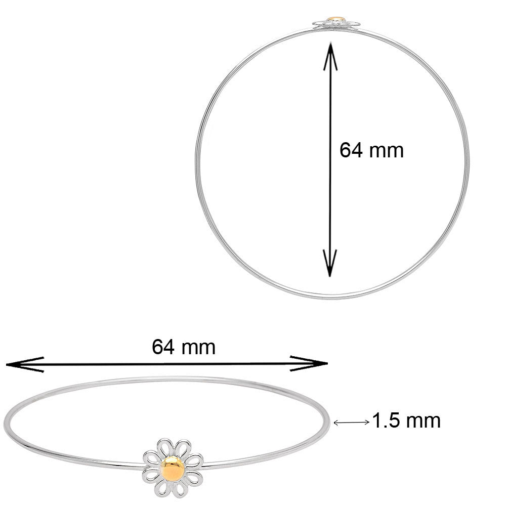 925 Sterling Silver Daisy Charm Bangle – Delicate Women’s Floral Jewelry DGB1021