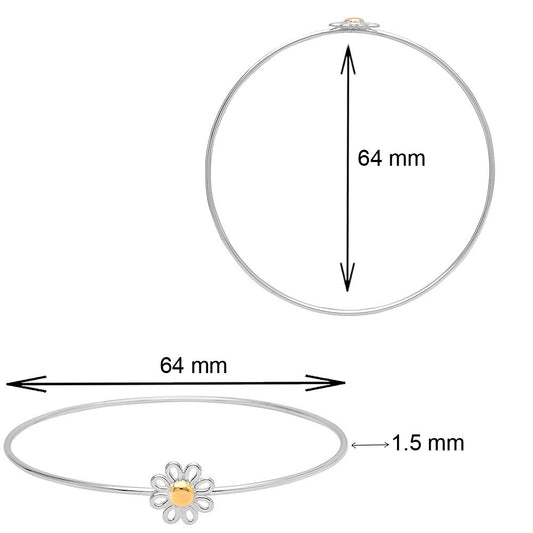 925 Sterling Silver Daisy Charm Bangle – Delicate Women’s Floral Jewelry DGB1021