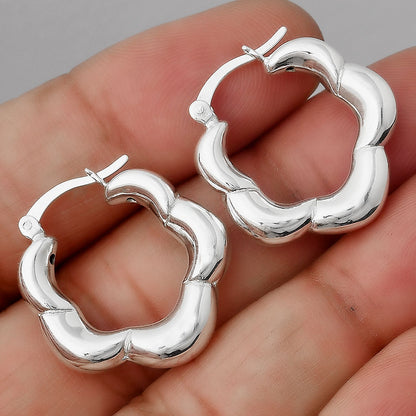 Women’s 925 Sterling Silver Flower Hoop Earrings – Unique Chunky Design DGE1029