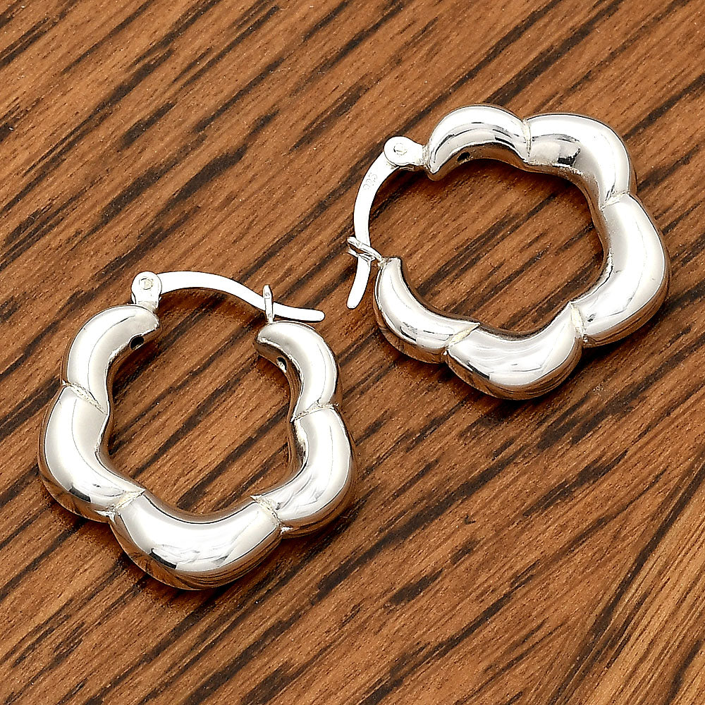 Women’s 925 Sterling Silver Flower Hoop Earrings – Unique Chunky Design DGE1029