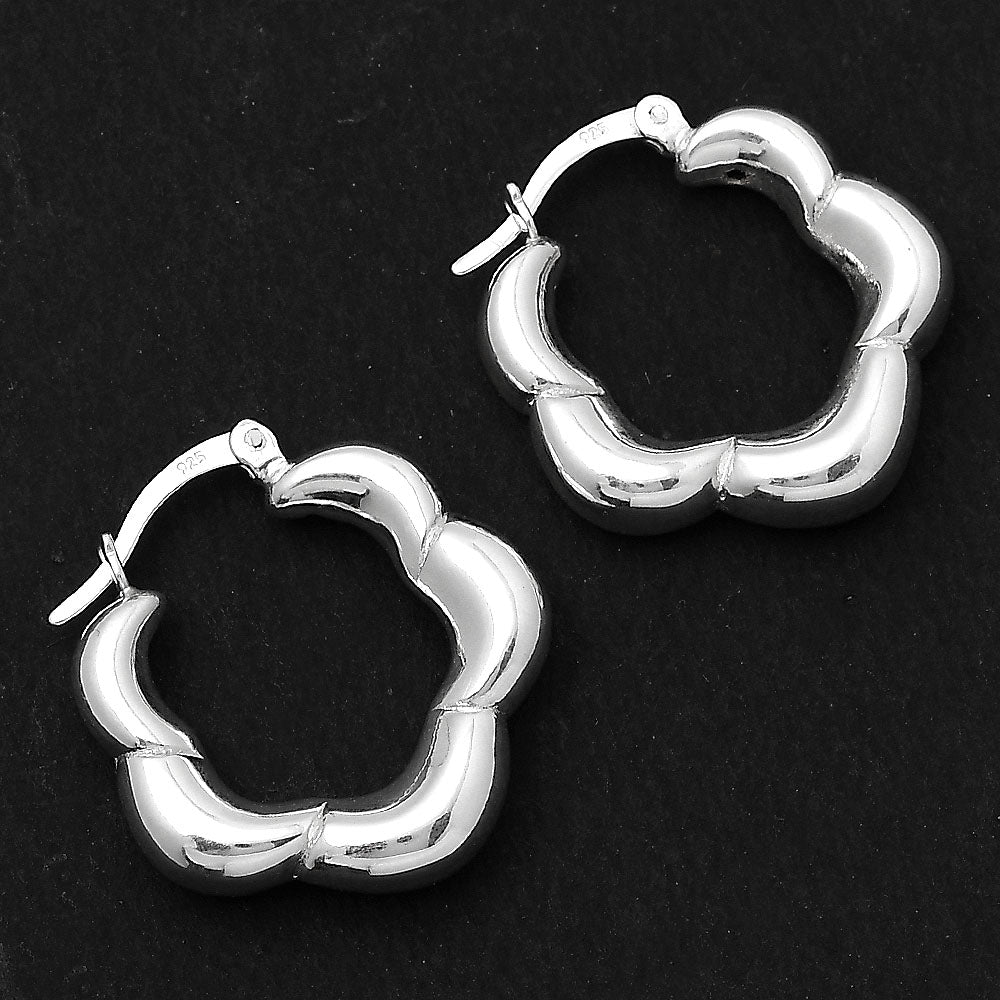 Women’s 925 Sterling Silver Flower Hoop Earrings – Unique Chunky Design DGE1029