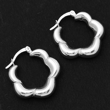 Women’s 925 Sterling Silver Flower Hoop Earrings – Unique Chunky Design DGE1029