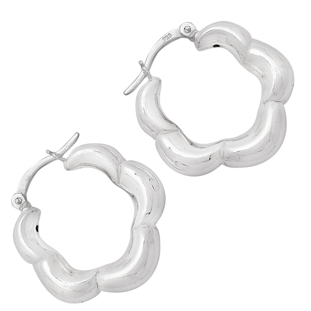 Women’s 925 Sterling Silver Flower Hoop Earrings – Unique Chunky Design DGE1029