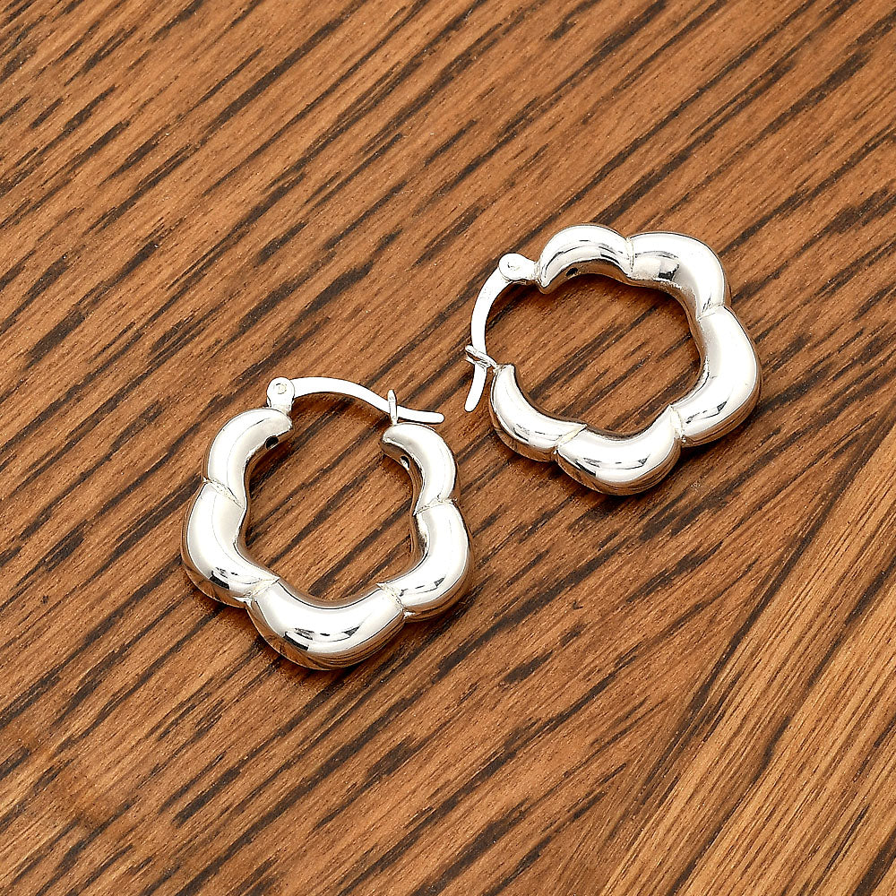 Women’s 925 Sterling Silver Flower Hoop Earrings – Unique Chunky Design DGE1029