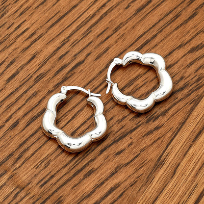 Women’s 925 Sterling Silver Flower Hoop Earrings – Unique Chunky Design DGE1029