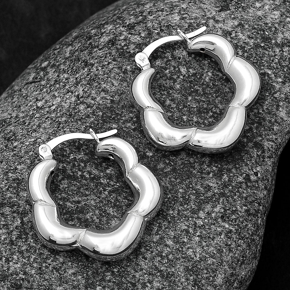 Women’s 925 Sterling Silver Flower Hoop Earrings – Unique Chunky Design DGE1029