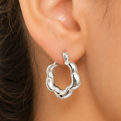 Women’s 925 Sterling Silver Flower Hoop Earrings – Unique Chunky Design DGE1029