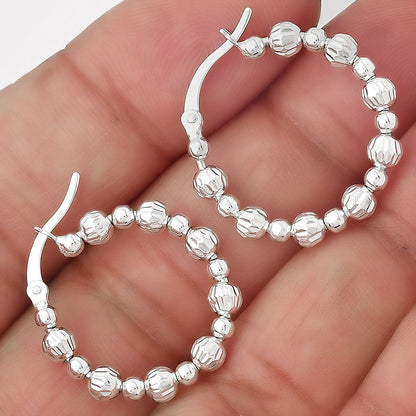 925 Sterling Silver Textured Bead Hoop Earrings – Stylish Trendy Jewelry DGE1031