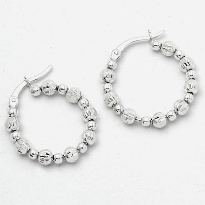925 Sterling Silver Textured Bead Hoop Earrings – Stylish Trendy Jewelry DGE1031
