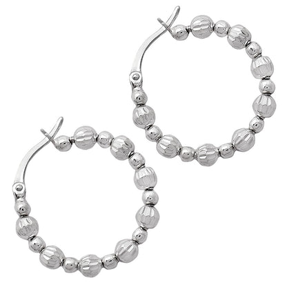 925 Sterling Silver Textured Bead Hoop Earrings – Stylish Trendy Jewelry DGE1031