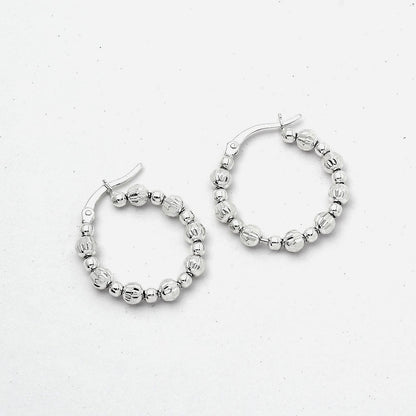 925 Sterling Silver Textured Bead Hoop Earrings – Stylish Trendy Jewelry DGE1031