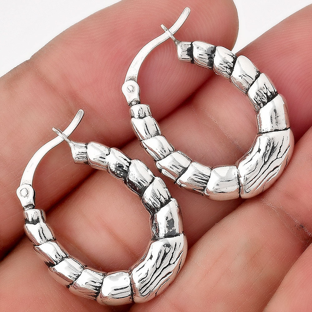 925 Sterling Silver Textured Bamboo Hoop Earrings Classic Women’s Style DGE1037