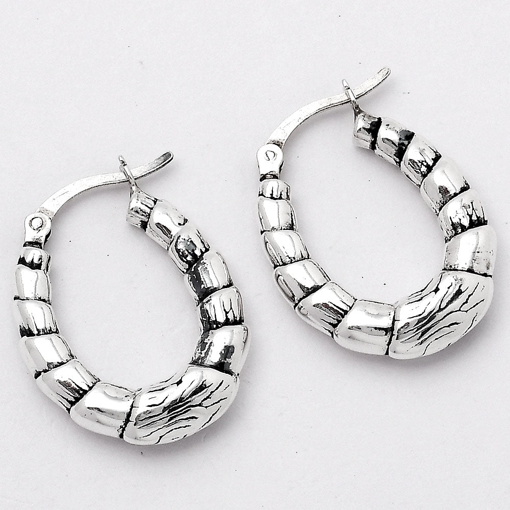 925 Sterling Silver Textured Bamboo Hoop Earrings Classic Women’s Style DGE1037
