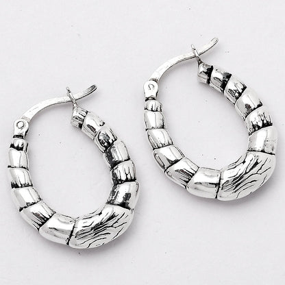 925 Sterling Silver Textured Bamboo Hoop Earrings Classic Women’s Style DGE1037