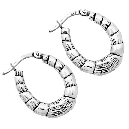 925 Sterling Silver Textured Bamboo Hoop Earrings Classic Women’s Style DGE1037