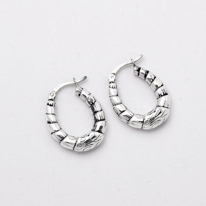 925 Sterling Silver Textured Bamboo Hoop Earrings Classic Women’s Style DGE1037