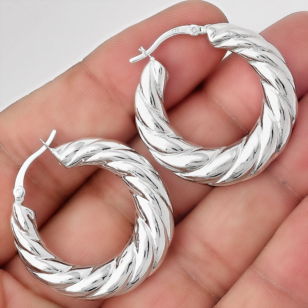 Women’s 925 Sterling Silver Twisted Hoop Earrings – Chunky Rope Design DGE1040