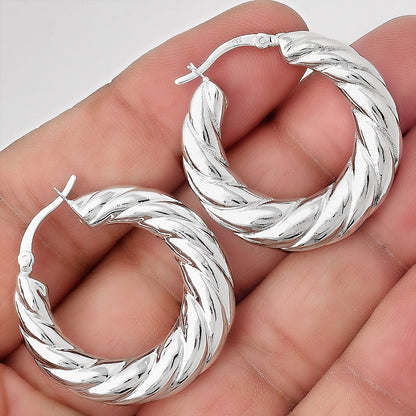 Women’s 925 Sterling Silver Twisted Hoop Earrings – Chunky Rope Design DGE1040