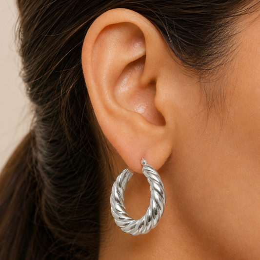 Women’s 925 Sterling Silver Twisted Hoop Earrings – Chunky Rope Design DGE1040