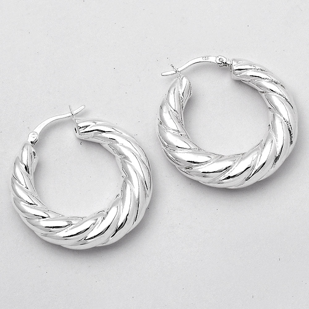 Women’s 925 Sterling Silver Twisted Hoop Earrings – Chunky Rope Design DGE1040