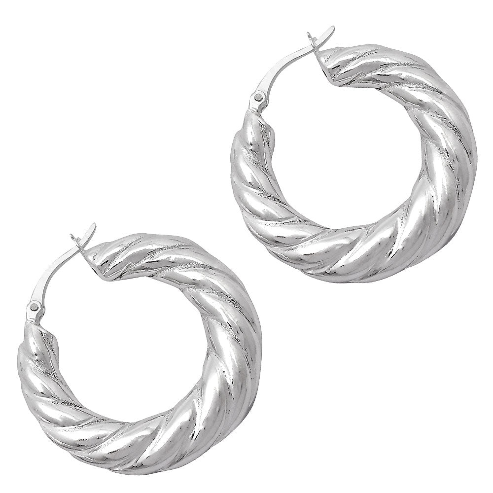 Women’s 925 Sterling Silver Twisted Hoop Earrings – Chunky Rope Design DGE1040