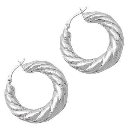 Women’s 925 Sterling Silver Twisted Hoop Earrings – Chunky Rope Design DGE1040