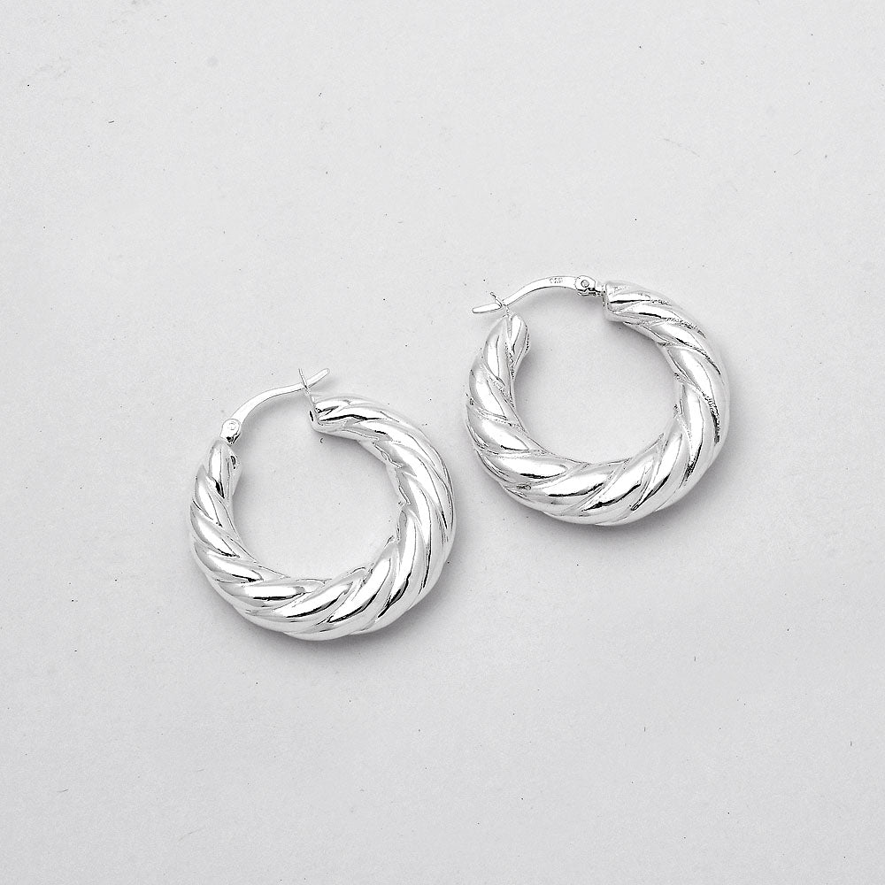 Women’s 925 Sterling Silver Twisted Hoop Earrings – Chunky Rope Design DGE1040