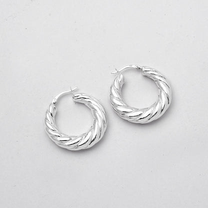 Women’s 925 Sterling Silver Twisted Hoop Earrings – Chunky Rope Design DGE1040