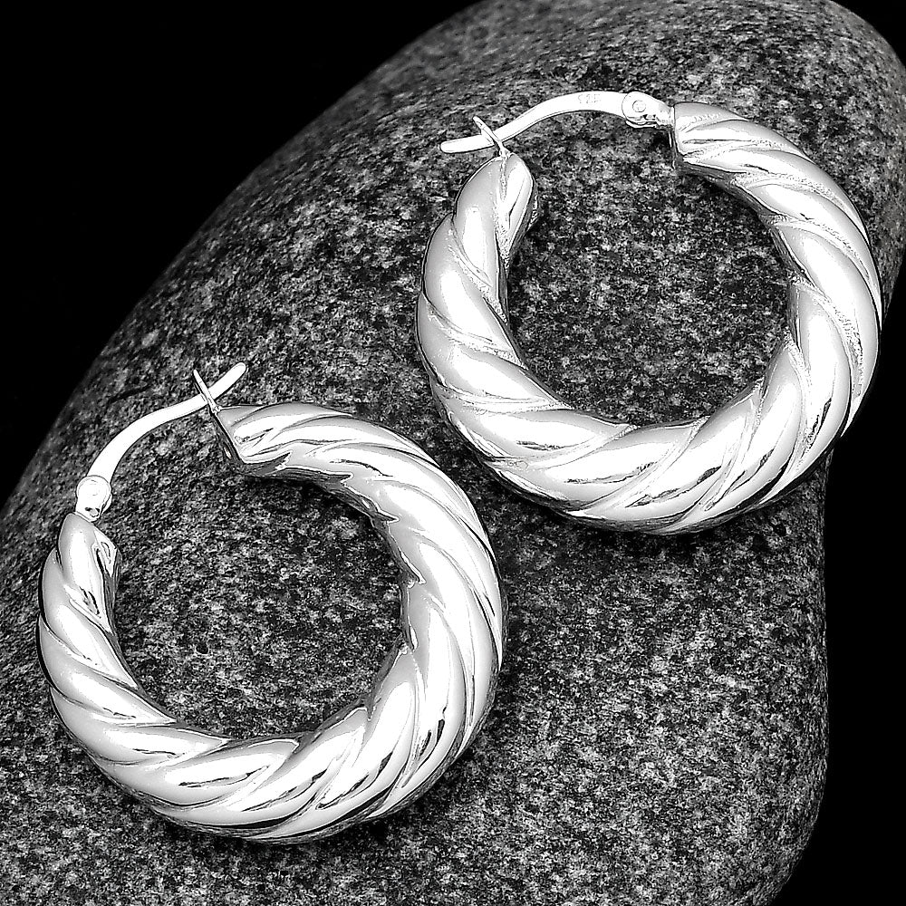 Women’s 925 Sterling Silver Twisted Hoop Earrings – Chunky Rope Design DGE1040