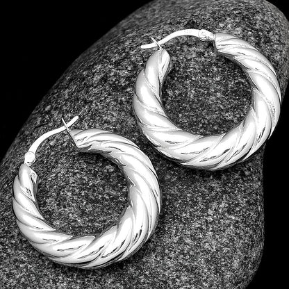 Women’s 925 Sterling Silver Twisted Hoop Earrings – Chunky Rope Design DGE1040