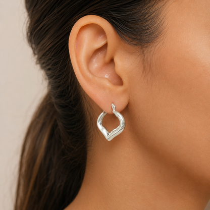 925 Sterling Silver Geometric Heart Hoops – Modern Stylish Earrings DGE1041