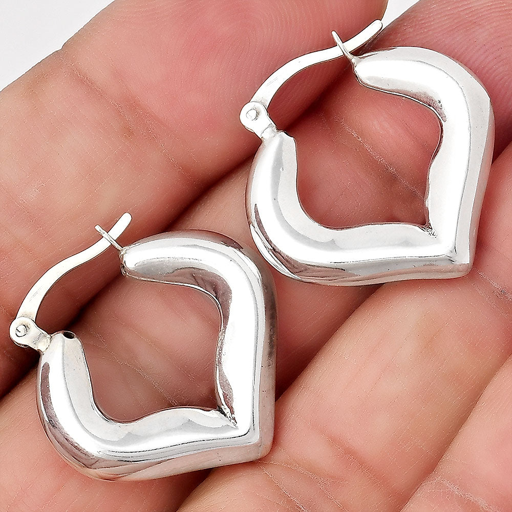 925 Sterling Silver Geometric Heart Hoops – Modern Stylish Earrings DGE1041