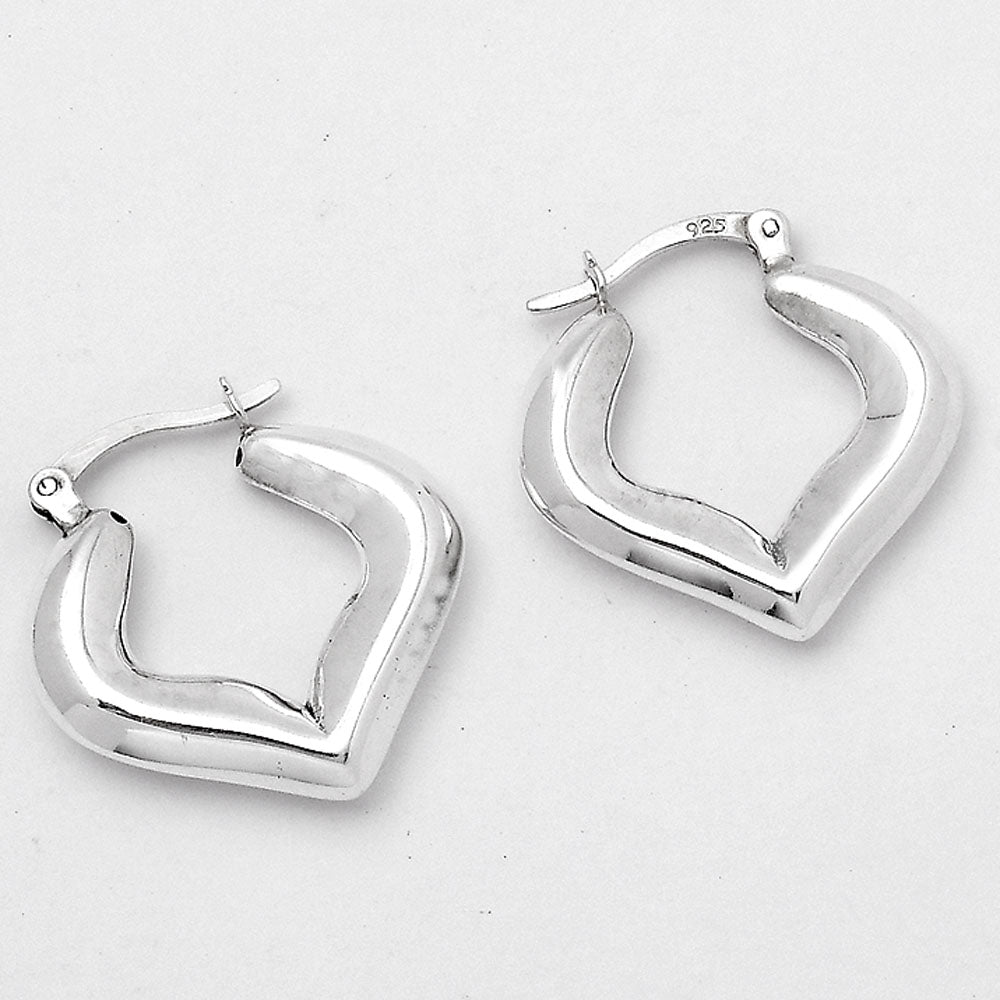 925 Sterling Silver Geometric Heart Hoops – Modern Stylish Earrings DGE1041
