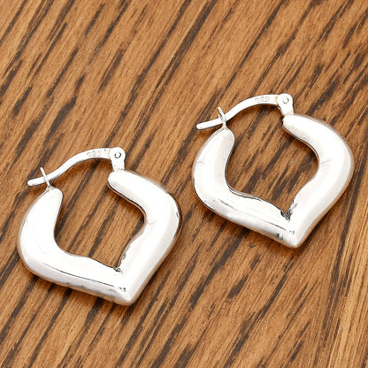 925 Sterling Silver Geometric Heart Hoops – Modern Stylish Earrings DGE1041